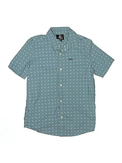 Pre-owned Volcom Kids' Short Sleeve Button Down Shirt In Teal