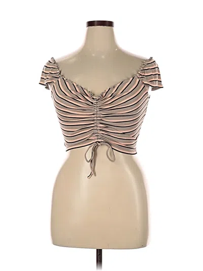 Pre-owned Volcom Short Sleeve Top Brown Sweetheart Neckline Tops