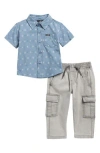 Volcom Short Sleeve Woven Button-up Shirt & Cargo Pants Set In Blue
