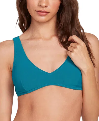 Volcom Simply Mesh Solid V-neck Bikini Top In Tidal Blue In Multi
