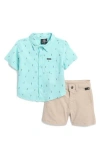 Volcom Stripe Short Sleeve Button-up & Shorts Set In Blue