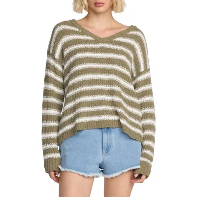 Volcom Stripe V-neck Sweater In Brown