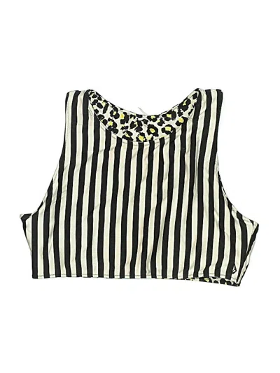 Pre-owned Volcom Swimsuit Top Black Animal Print Pattern High Neck Swimwear