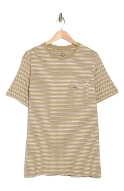 Volcom Sylvan Stripe Pocket Cotton T-shirt In Khaki