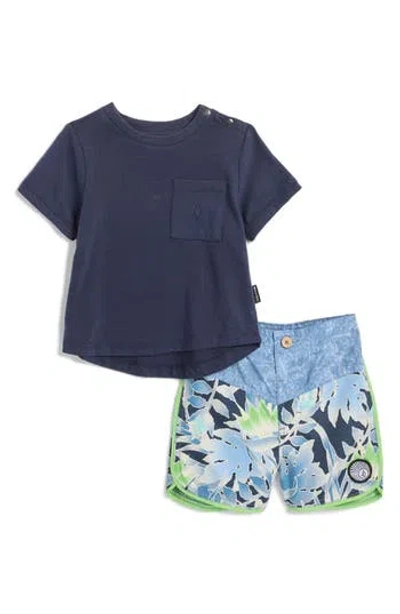Volcom Babies'  T-shirt & Swim Shorts Set In Navy