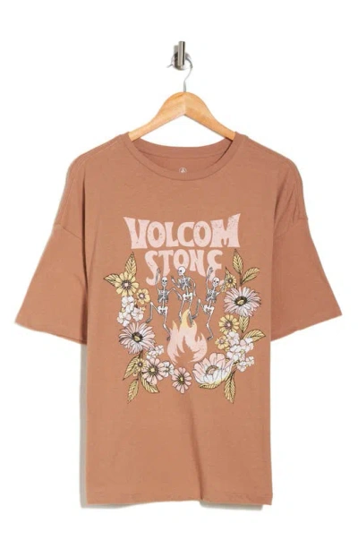 Volcom Time To Boogie Cotton Graphic T-shirt In Vintage Brown