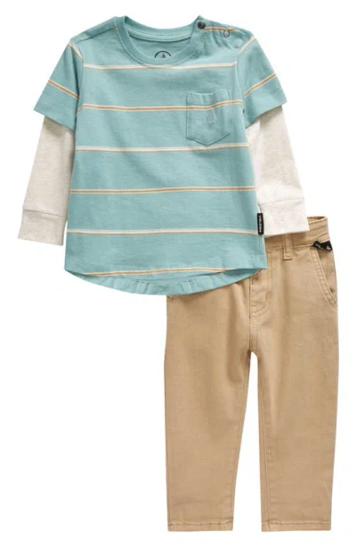 Volcom Babies' Twofer Layered Jersey T-shirt & Pants Set In Teal