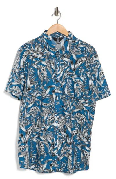 Volcom Warbler Regular Fit Cotton Button-up Shirt In Blue