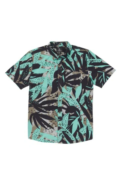 Volcom Waterside Classic Fit Floral Short Sleeve Button-up Shirt In Dusty Aqua