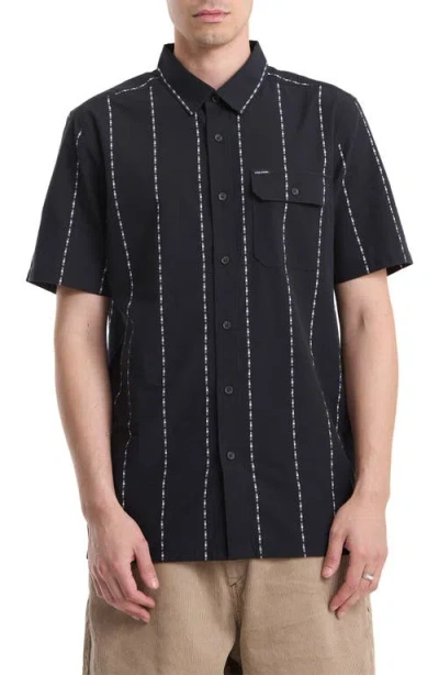 Volcom Whitworth Stripe Short Sleeve Button-up Shirt In Black