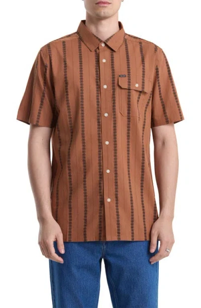 Volcom Whitworth Stripe Short Sleeve Button-up Shirt In Brown