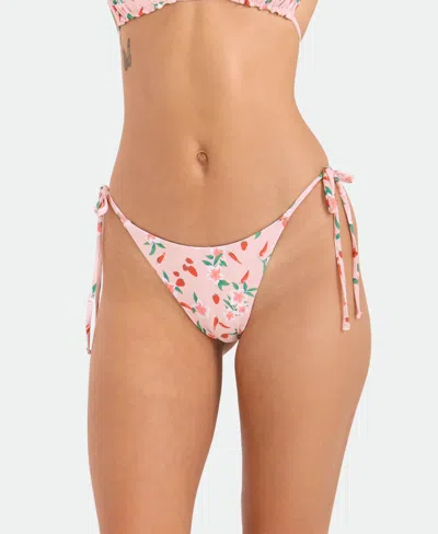 Volcom Women's Floral Print Side-tie Bikini Bottoms In Pink