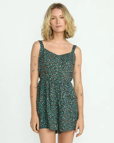 Volcom Women's Here Kitty Romper In Green