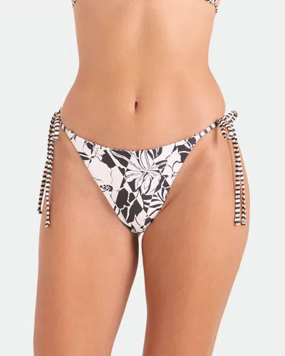 Volcom Women's Hibiscus Diamond Tie Side Full Reversible Bikini Bottom In Black Ecru