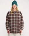 Volcom Women's Insulated Riding Flannel Jacket In Burgundy