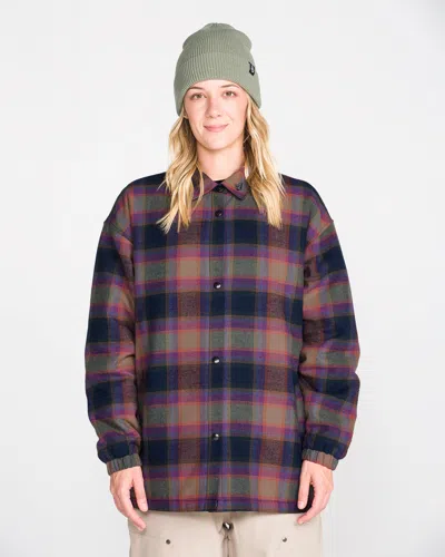 Volcom Women's Insulated Riding Flannel Jacket In Light Green