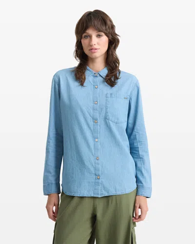 Volcom Women's Lived In Button Up Shirt In Blue