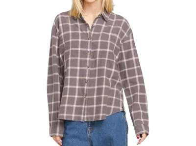 Volcom Women's Plaid To Meet You Flannel In Dark Grey In Neutral