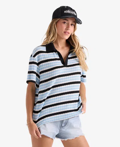 Volcom Women's Striped Short-sleeve Swim Cover-up Polo Shirt In Multi
