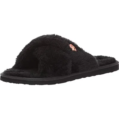 Volcom Women's  Lil Slip W0841800-blk Sandal Black Faux-fur Cross Strap Rhs6532