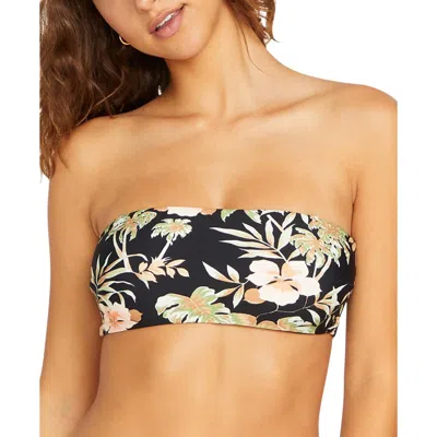 Volcom Womens Floral Bandeau Bikini Swim Top In Black