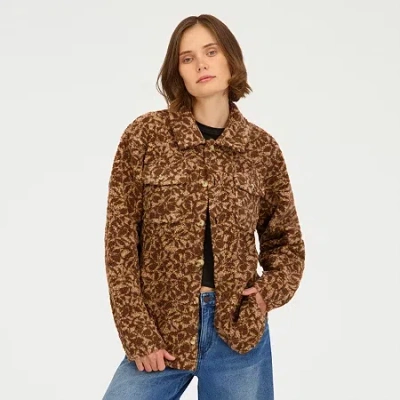 Volcom Womens Juniors Midweight Shirt Jacket In Brown