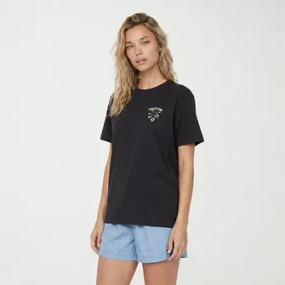 Volcom Womens Juniors Short Sleeve Regular Fit Graphic T-shirt In Black