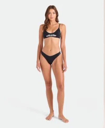 Volcom Womens Legacy Drop Scoop Neck Bikini Top Pull On Bottoms In Black