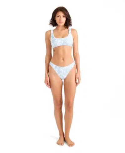 Volcom Womens Printed Scoop Neck Bikini Top Floral Print Full Coverage Bottoms In Blue