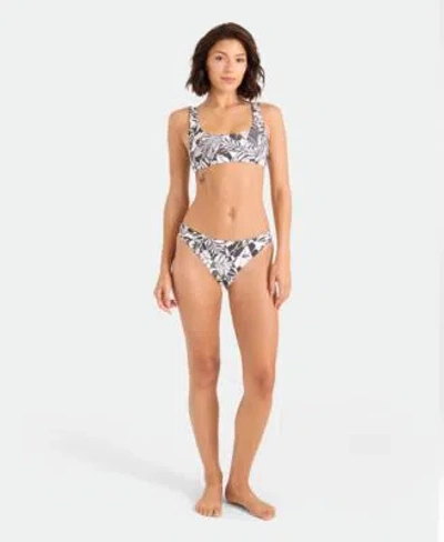 Volcom Womens Tropical Print Reversible Scoop Neck Bikini Top Mid Rise Bottoms In Gray