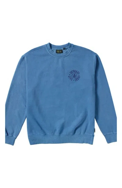 Volcom X Snl Crewneck Cotton Jersey Sweatshirt In Patriot Blue