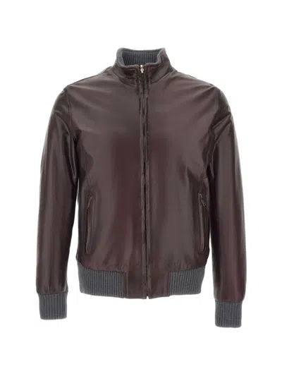 Volfagli 12 Bomber Reversible Leather Jacket In Brown