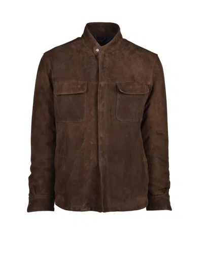 Volfagli Brown Suede Leather 'donatello' Jacket With Snap Button Closure