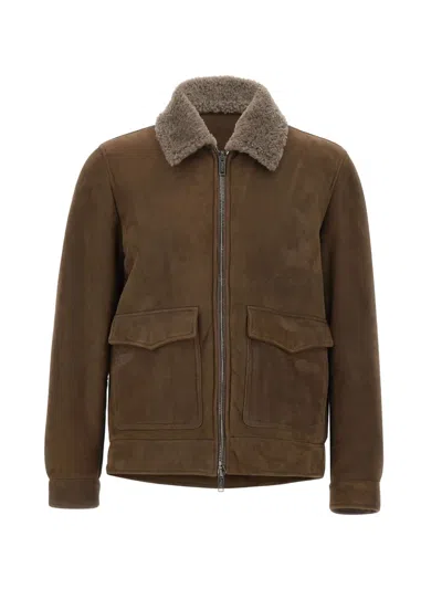 Volfagli Brunelleschi Shearling-collar Suede Jacket In Brown