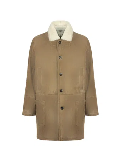 Volfagli Davin Fur-collar Suede Coat In Brown