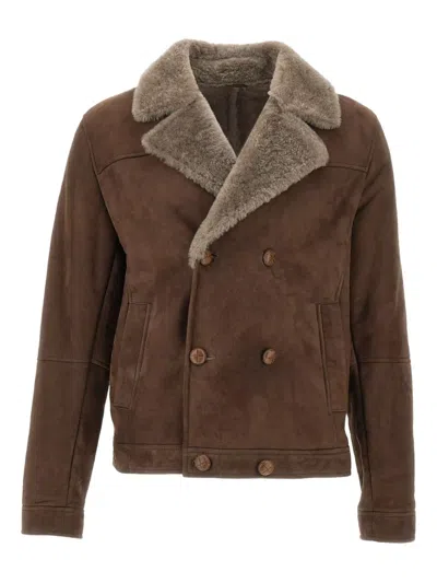 Volfagli Double-breasted Suede Jacket In Brown
