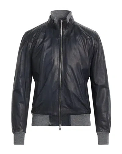 Volfagli Firenze Man Jacket Midnight Blue Size 46 Leather In Black