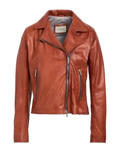 Volfagli Firenze Woman Jacket Tan Size 6 Leather In Brown
