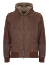 Volfagli Hooded Bomber Leather Jacket In Brown