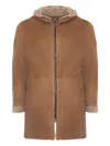 Volfagli Hooded Leather Coat In Neutral
