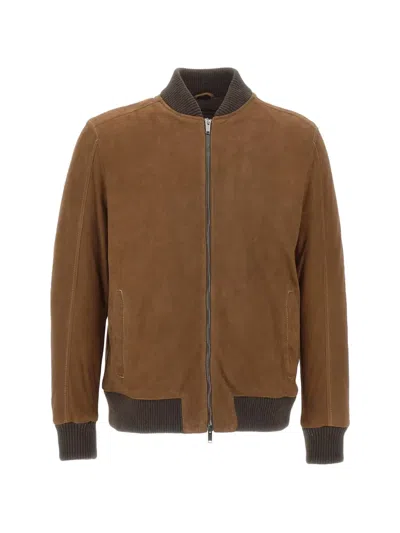 Volfagli Libertà Camoscio Bomber Leather Jacket In Brown
