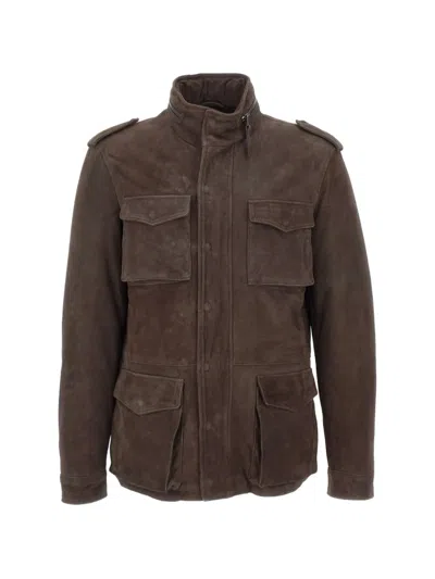 Volfagli Santa Croce Camoscio Suede Jacket In Brown