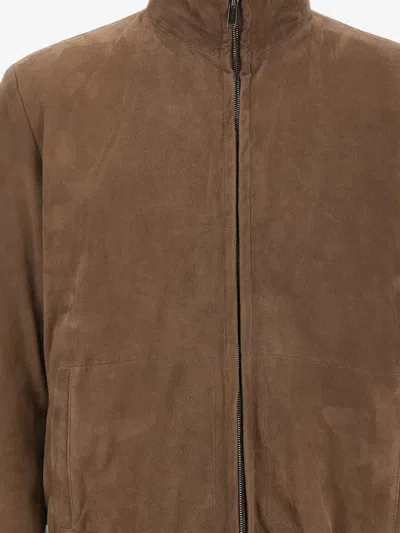 Volfagli Sant'angelo Shearling-collar Suede Jacket In Brown