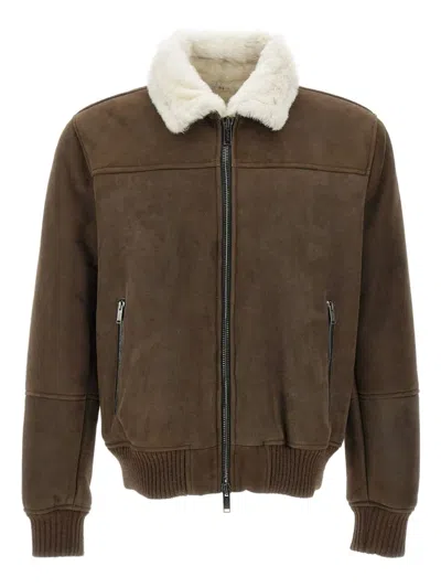 Volfagli Shearling-collared Zip-front Jacket In Brown