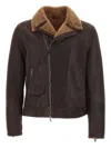 Volfagli Shearling-collared Zip-front Jacket In Brown