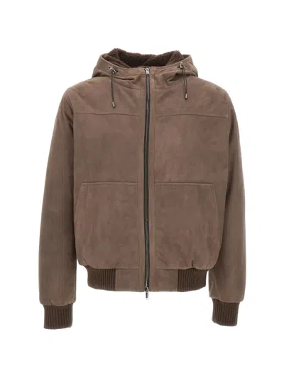 Volfagli Shearling-lined Hooded Bomber Jacket In Brown