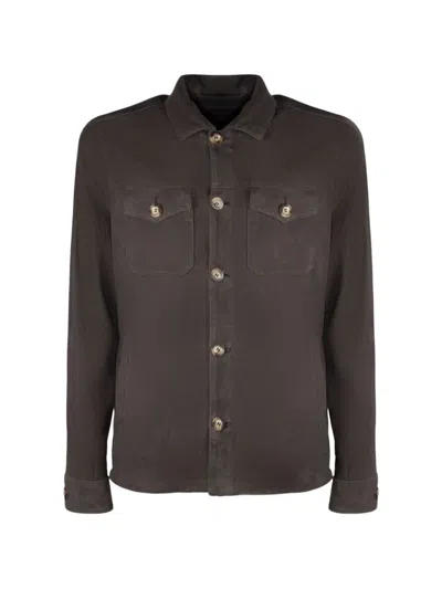 Volfagli Urano Suede Shirt Jacket In Brown
