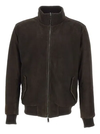Volfagli Zip-front Leather Jacket In Brown