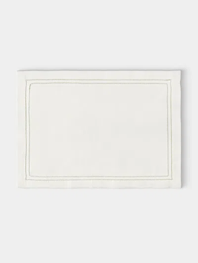 Volga Linen Botanical Double Hem-stitch Linen Placemats (set Of 6) In White