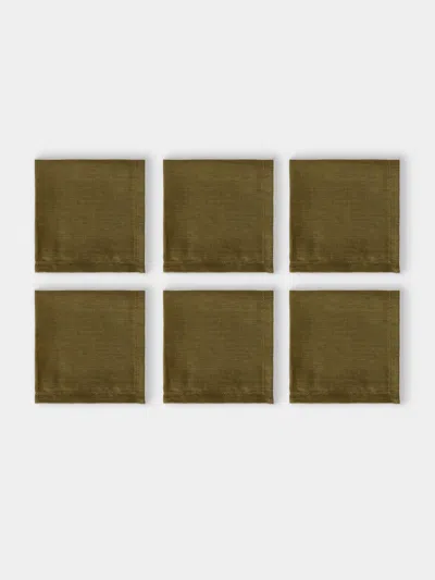 Volga Linen Hem-stitch Linen Napkins (set Of 6) In Green